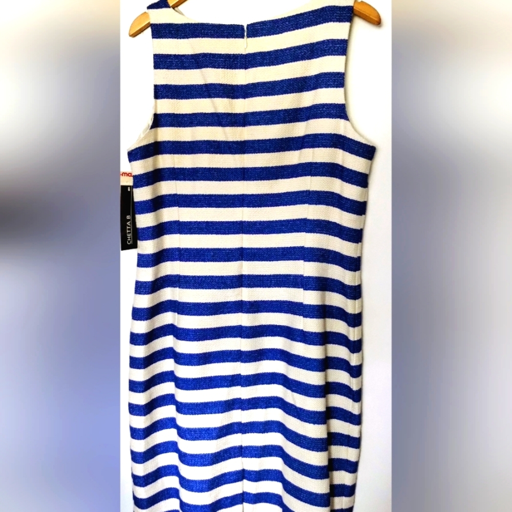 Nautical Chetta B Blue and White Striped Dress With Blue Light Cardigan